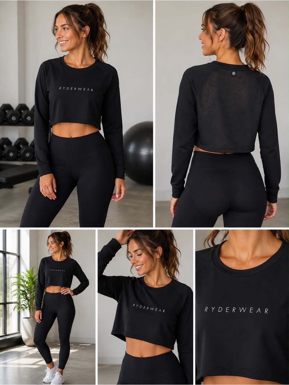 Ryderwear Black Cropped Crewneck Long Sleeve Top
